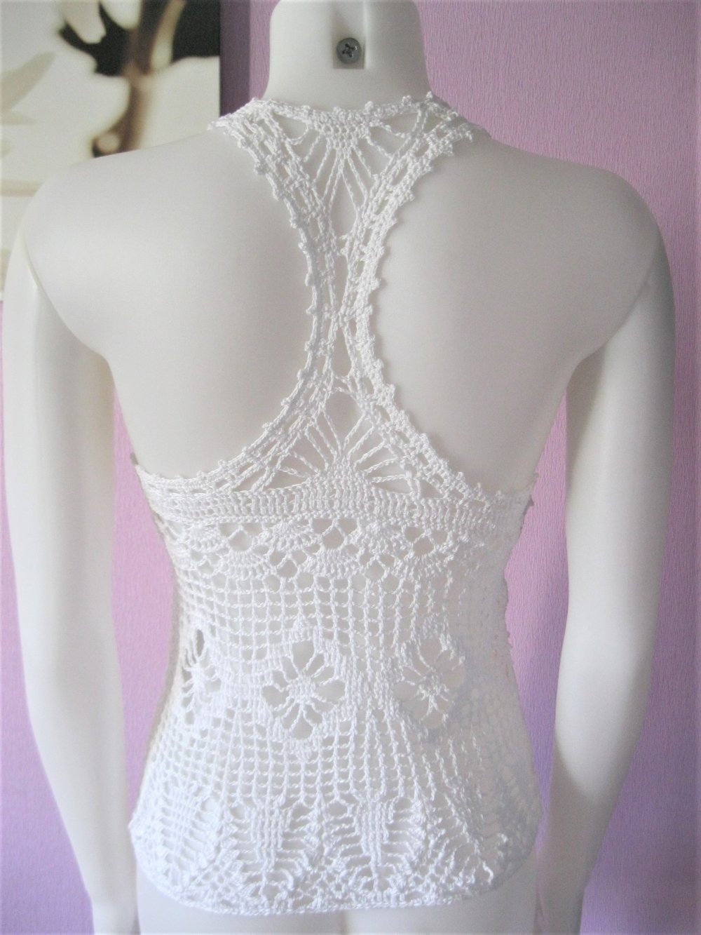 NEU Top Ringershirt Handmade gehäkelt 100% Baumwolle Vintage S/M