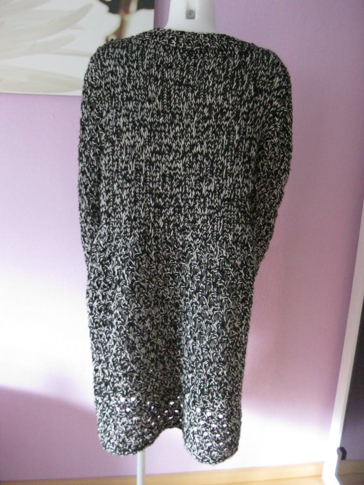 NEU Strickmantel Handmade Schurwolle schwarz/beige meliert Oversize