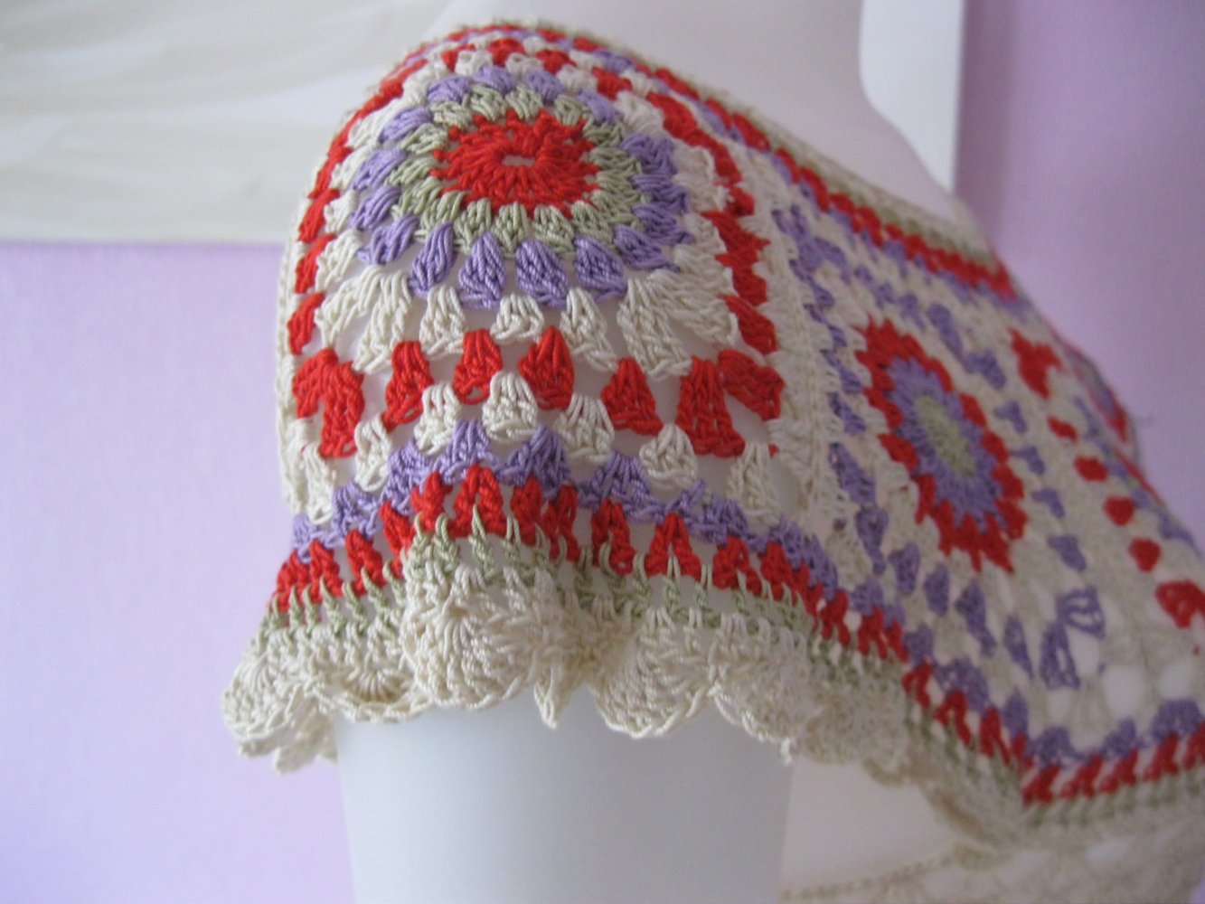 NEU Häkelkleid Hippie Style 100% Baumwolle handmade Beige/Bunt S-L