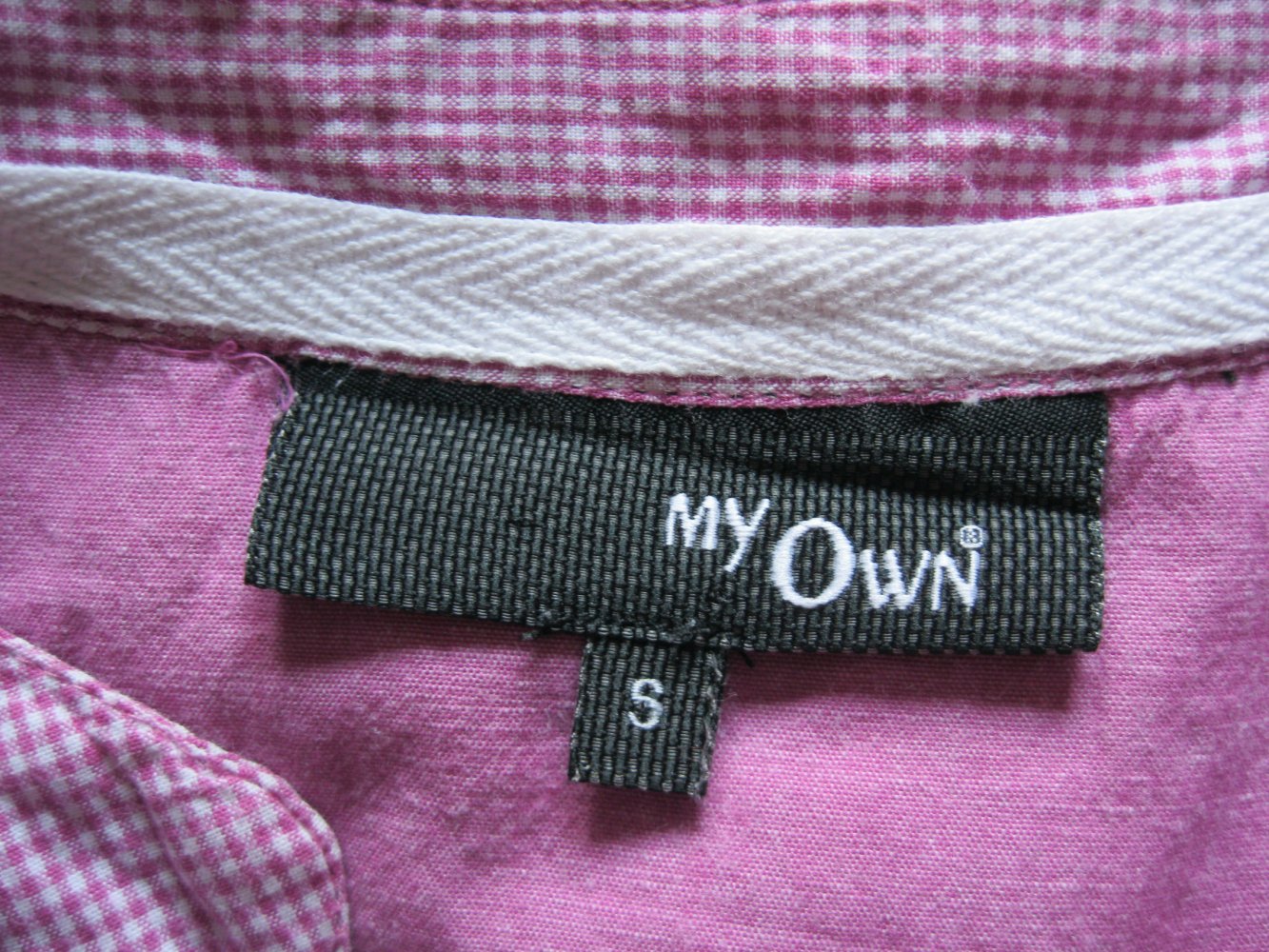 Bluse # my own # Stehkragen # kariert # Pink / Weiß # 100% Baumwolle # S