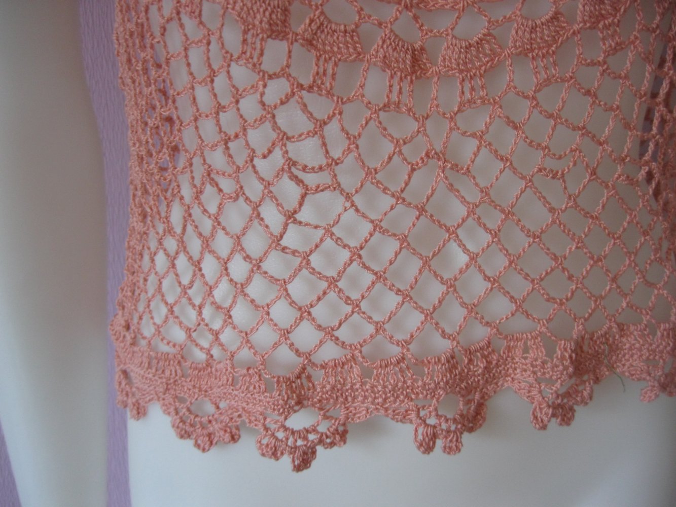 Spaghetti-Top gehäkelt NEU handmade lachsfarben 100% Baumwolle M