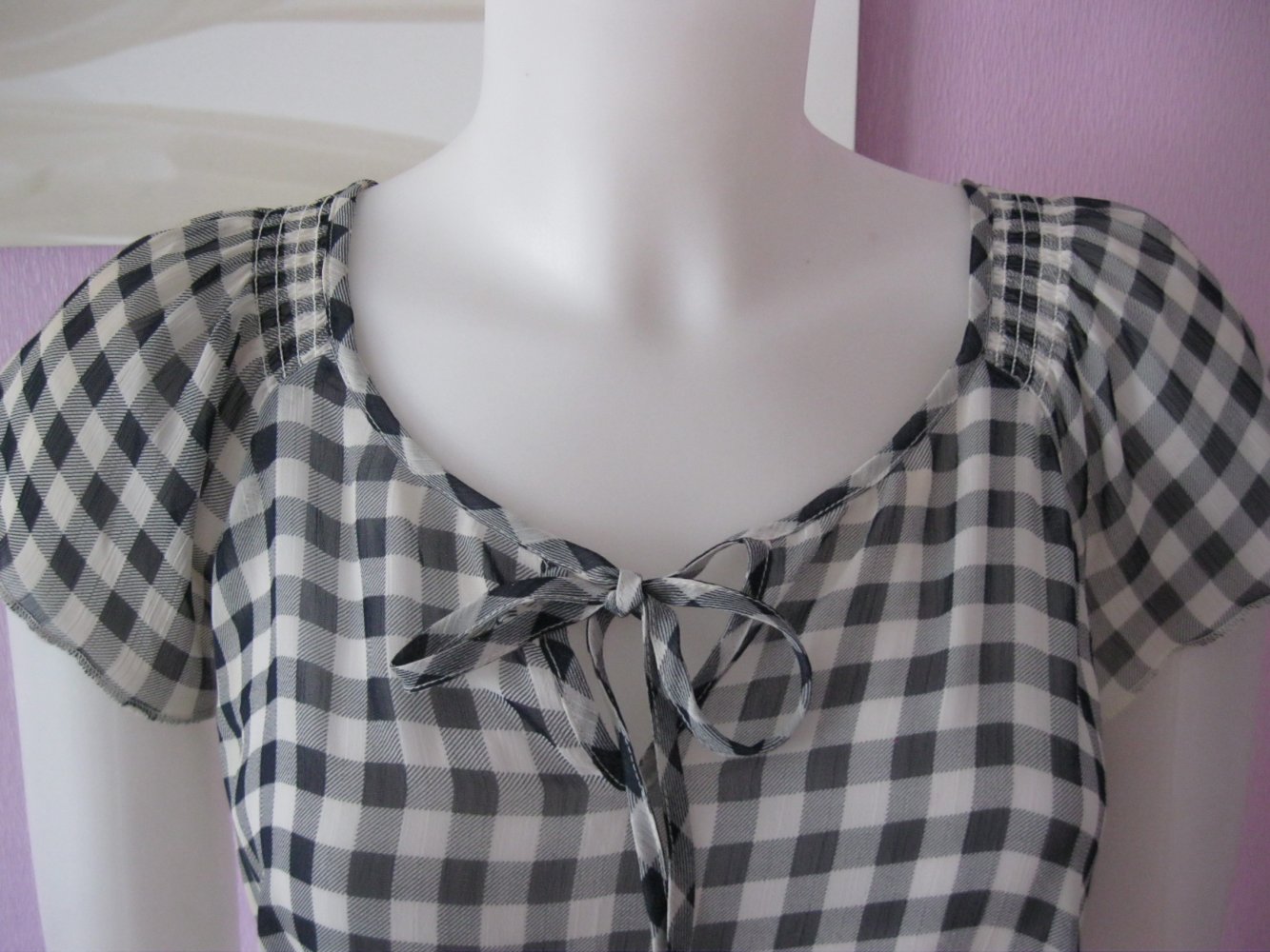 Kurzarm Bluse # Yessica # kariert # Blau/weiß # M