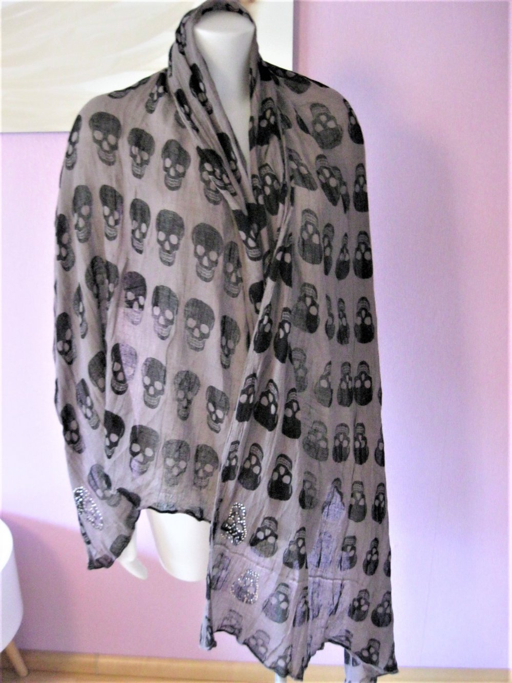 Tuch # Pieces # Aubergine / Schwarz # Totenkopf