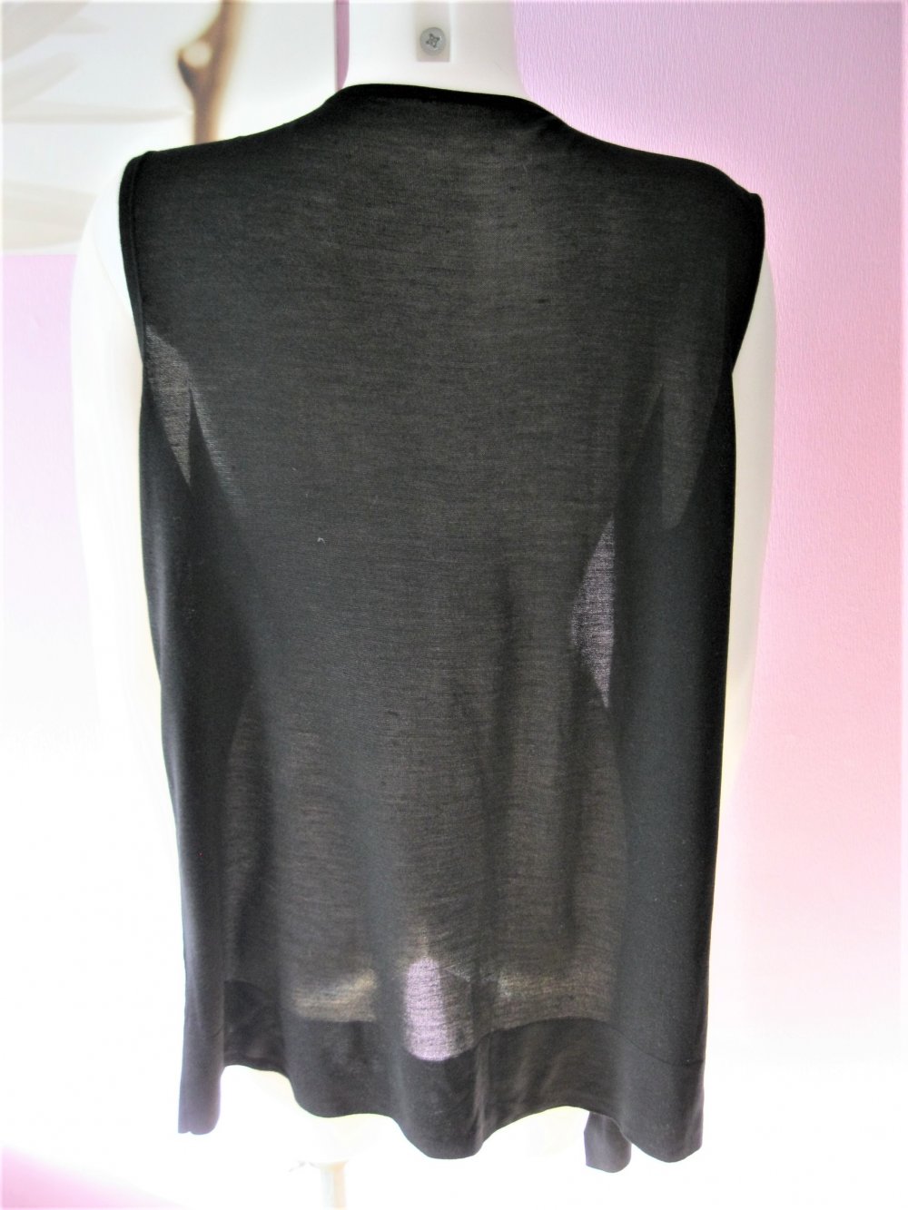 Cardigan # Strickjacke # Ärmellos # Pailletten # Feinstrick # Schwarz # M/L