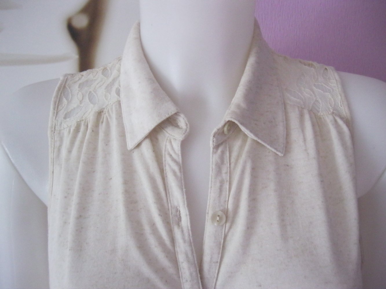 Bluse # ärmellos # Hi-Line # Rayon # Spitze # Beige meliert # XS-L