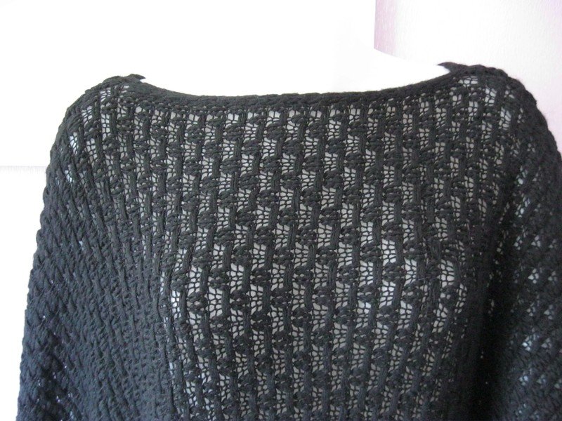 Made In Italy Poncho Strick Lana Alpaka Fransen Schwarz Einheitsgröße