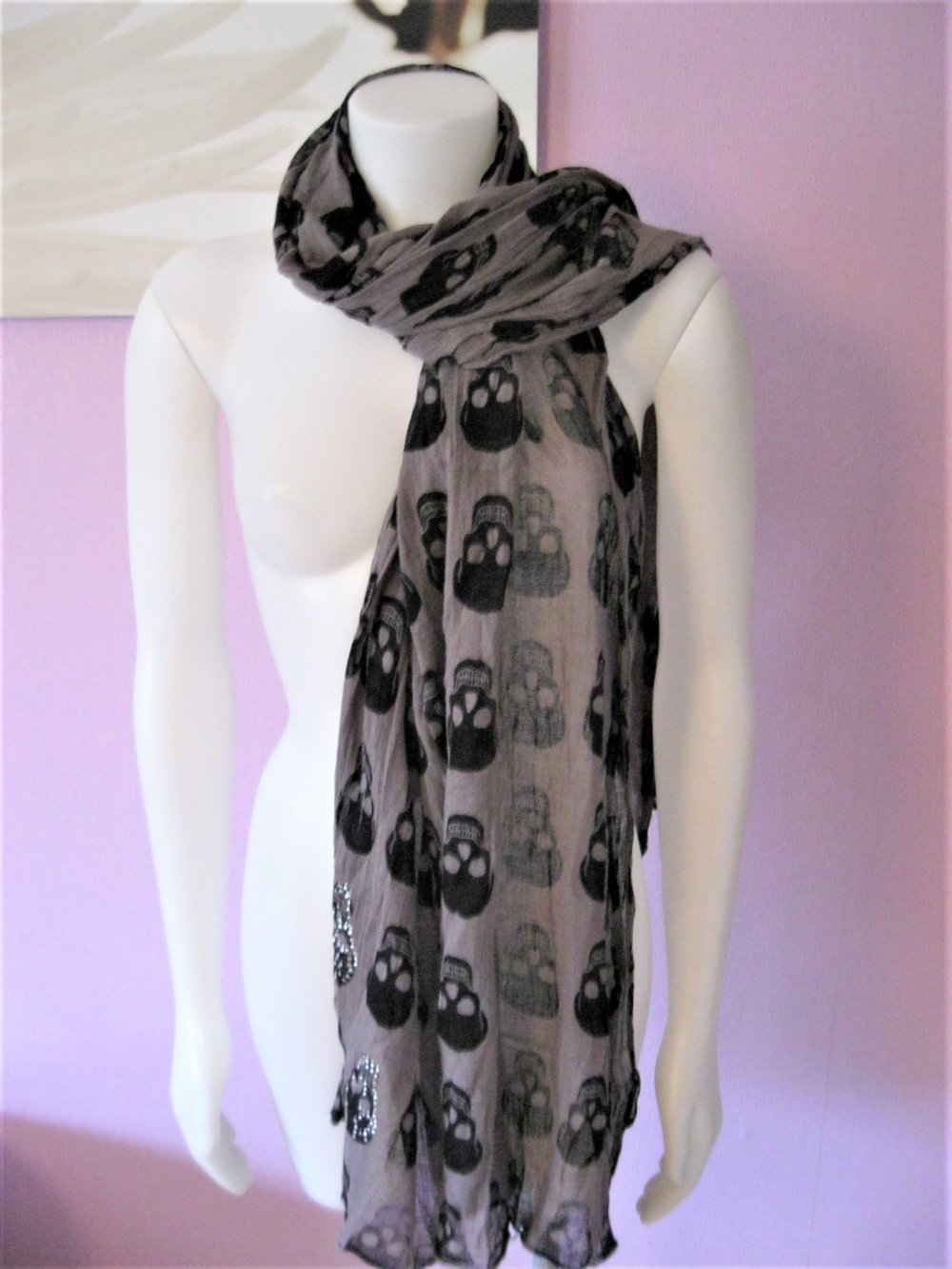 Tuch # Pieces # Aubergine / Schwarz # Totenkopf