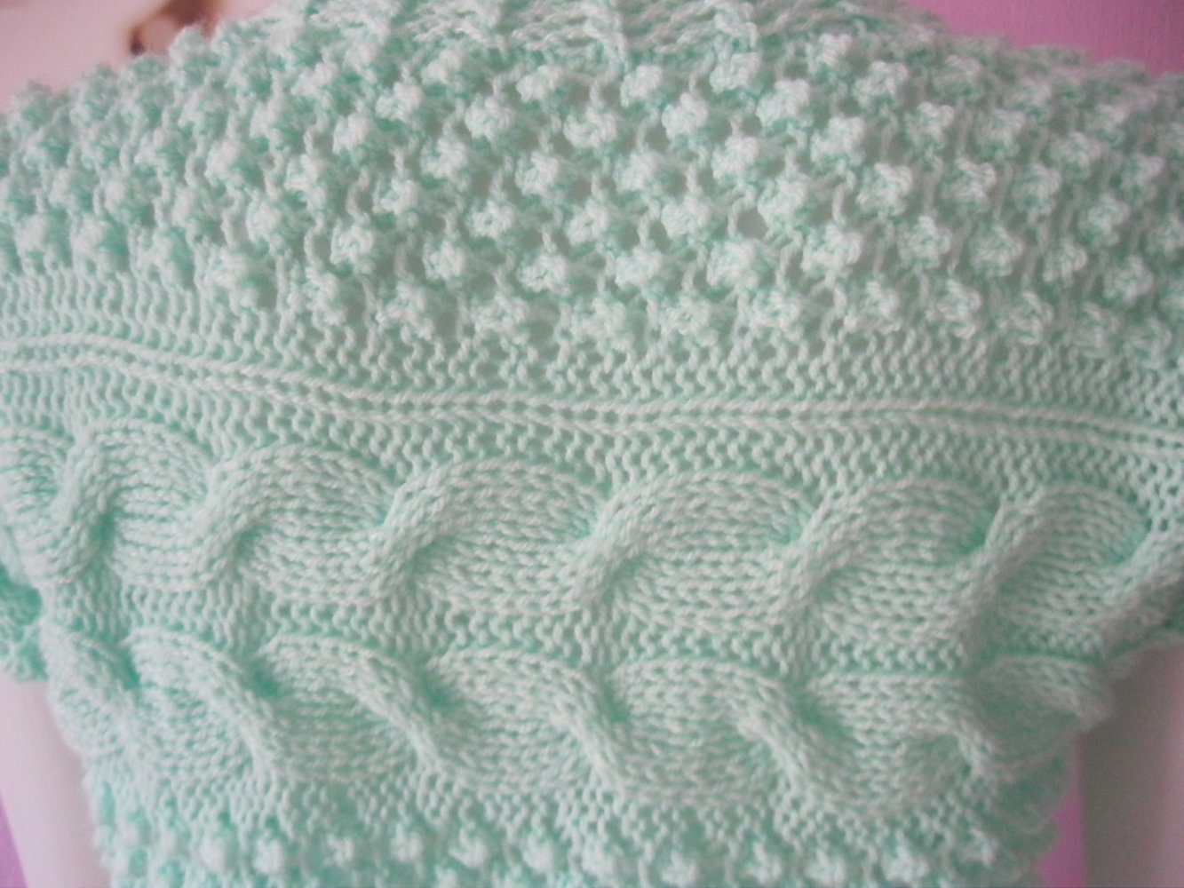 NEU Pullover kurzärmlig gestrickt Handmade Aqua/Mintgrün S-L / Oversize