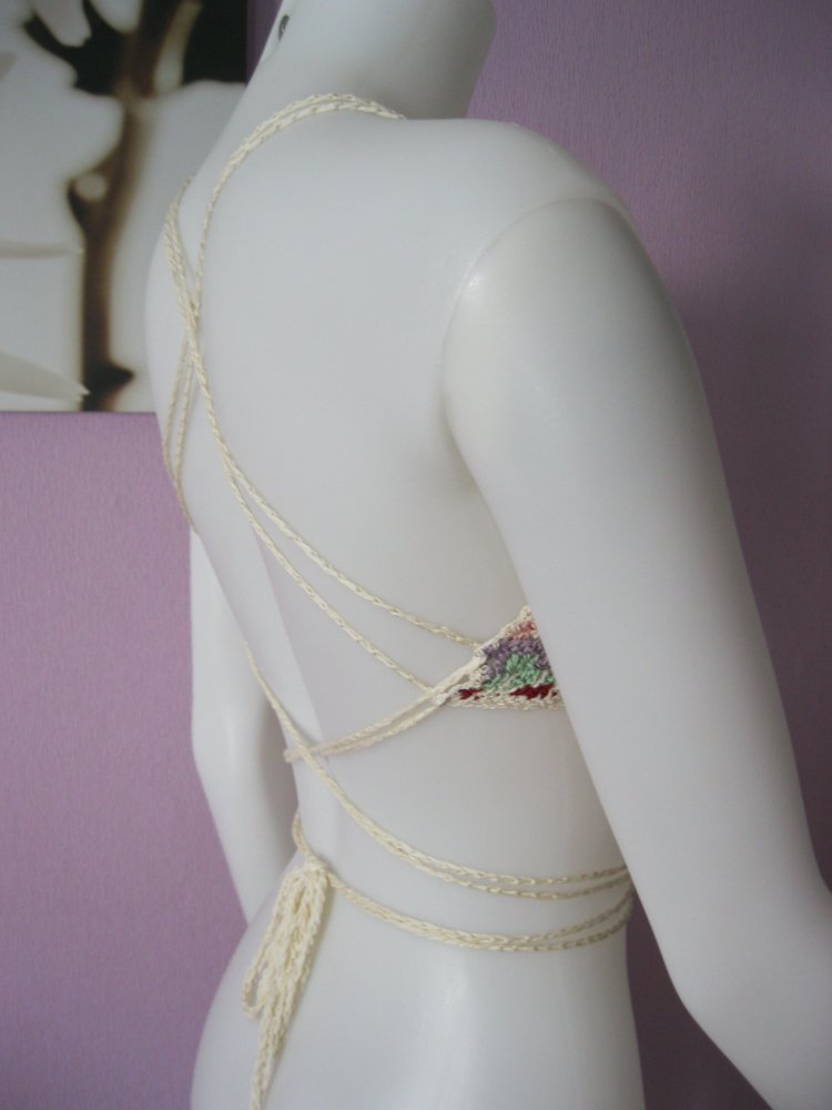 NEU Bikini-Top gehäkelt Unikat mehrfarbig 100% Baumwolle Einheitsgröße