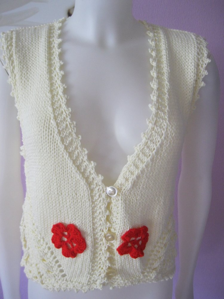 NEU Weste Strick handmade Unikat weiß / rot M-XL