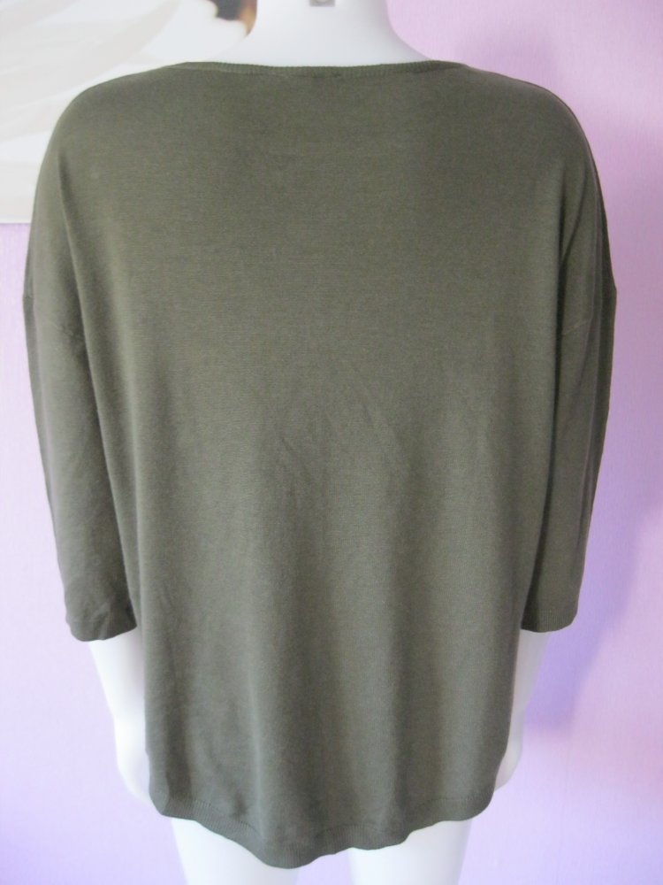 Feinstrickpulli # Blue Motion # 3/4-Arm #  Olivgrün # Viskose # 40/42