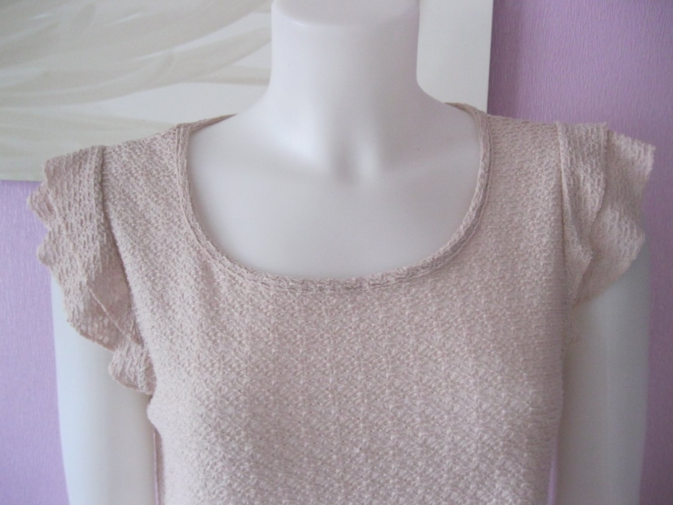 Shirt # Amisu # kurzärmlig # Riffeloptik # Volants # Nude / Beige # S
