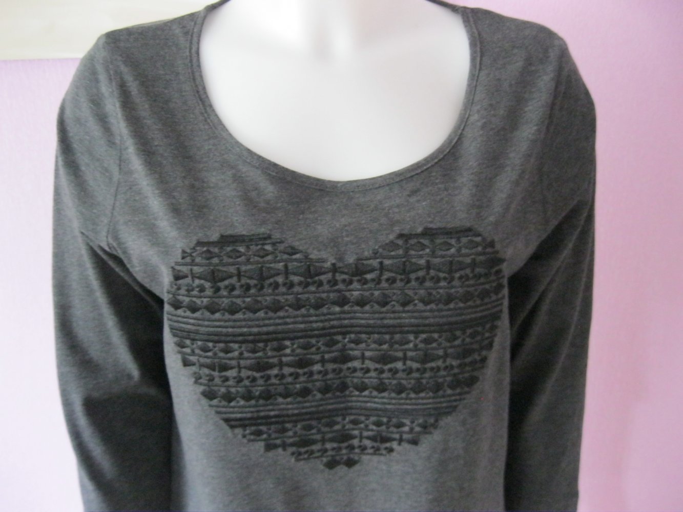 3/4-Arm Shirt # Laura Torelli # Herz # Stickerei # grau meliert # S