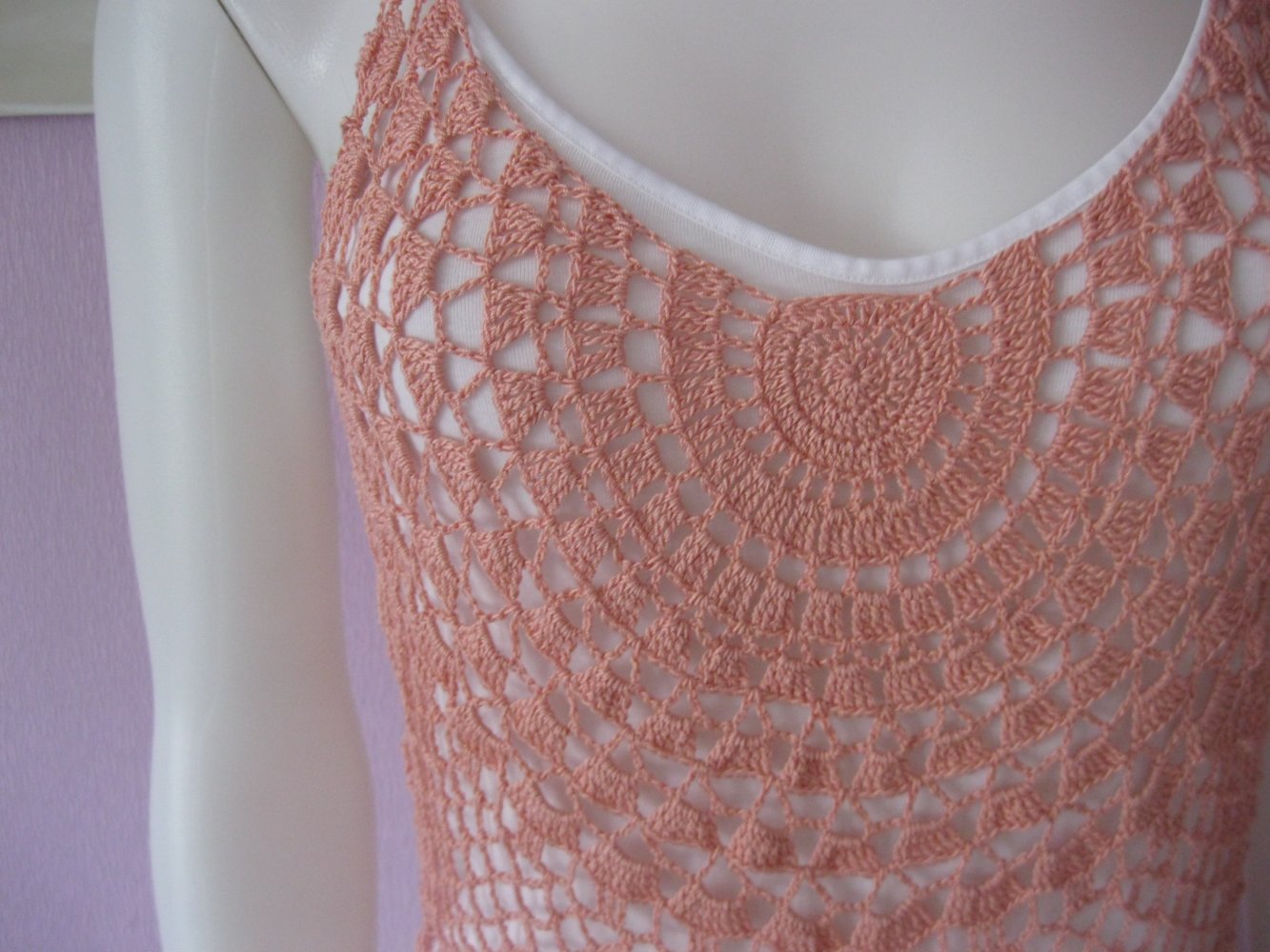 Spaghetti-Top gehäkelt NEU handmade lachsfarben 100% Baumwolle M