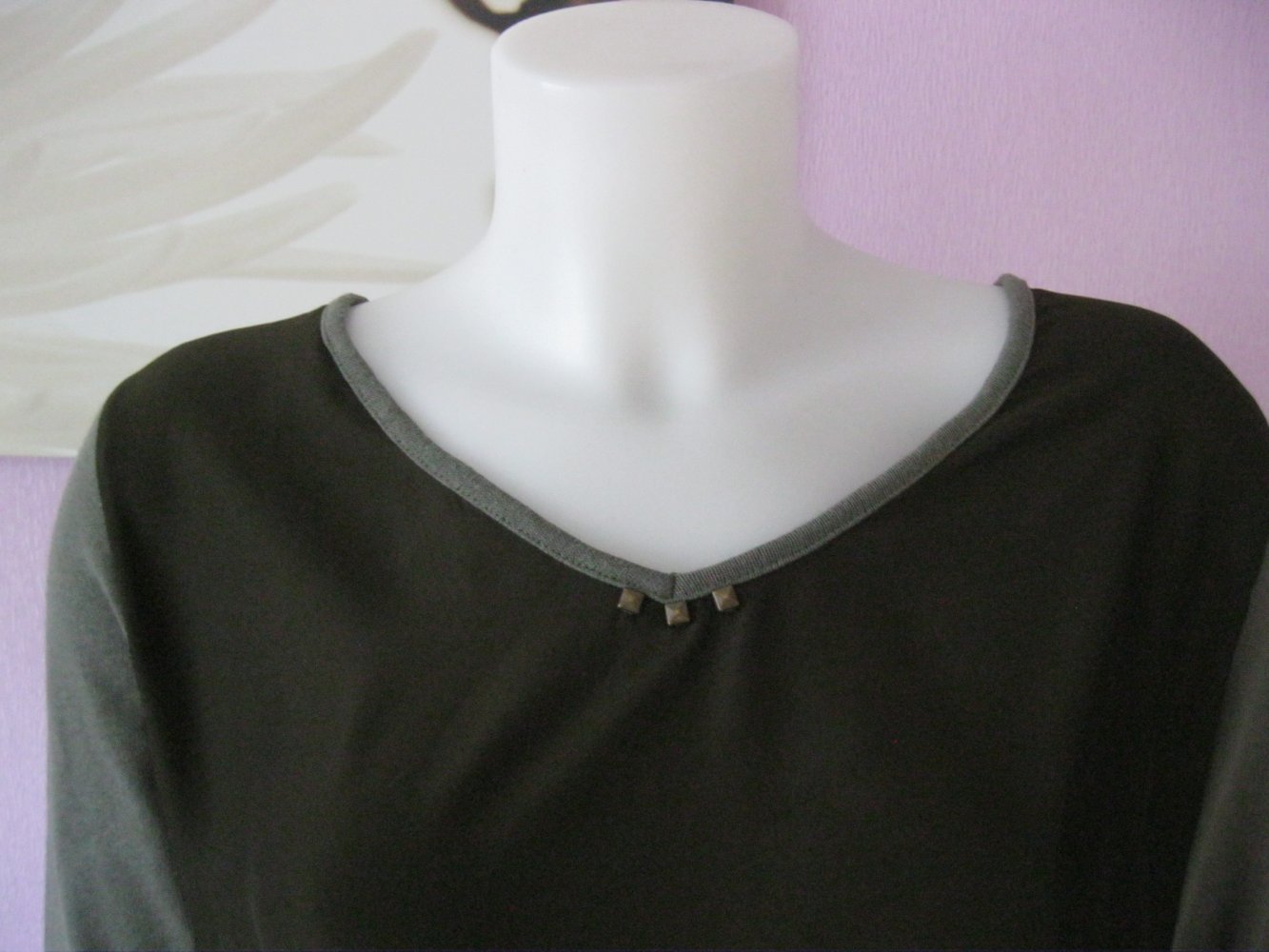 Laura Torelli Feinstrickpulli Oliv/Braun 3/4-Arm M / 38