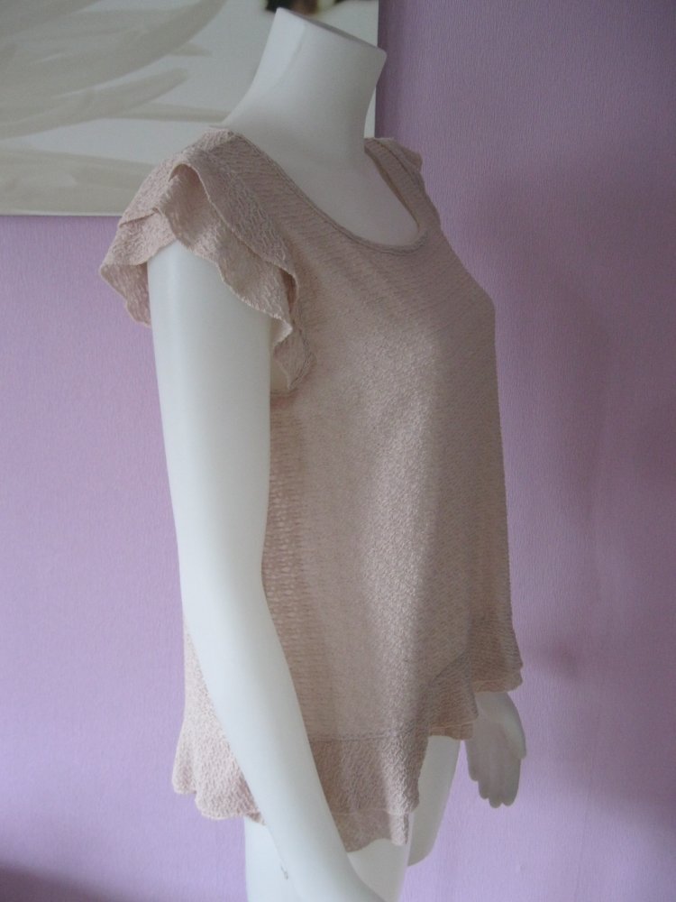 Shirt # Amisu # kurzärmlig # Riffeloptik # Volants # Nude / Beige # S