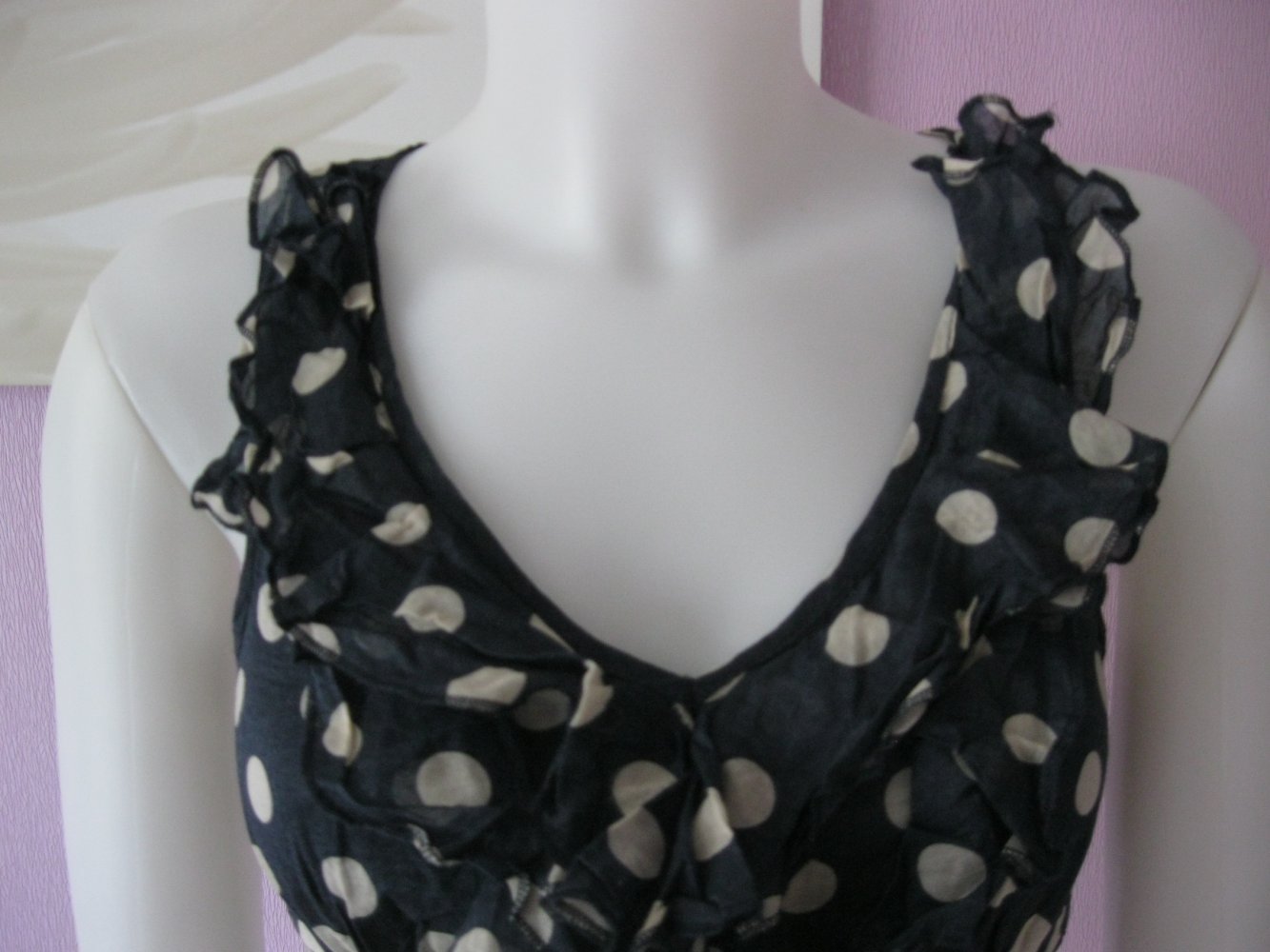 Sommerkleid # Amisu # Trägerleid # Volants # gepunktet # Blau/Weiß # 36