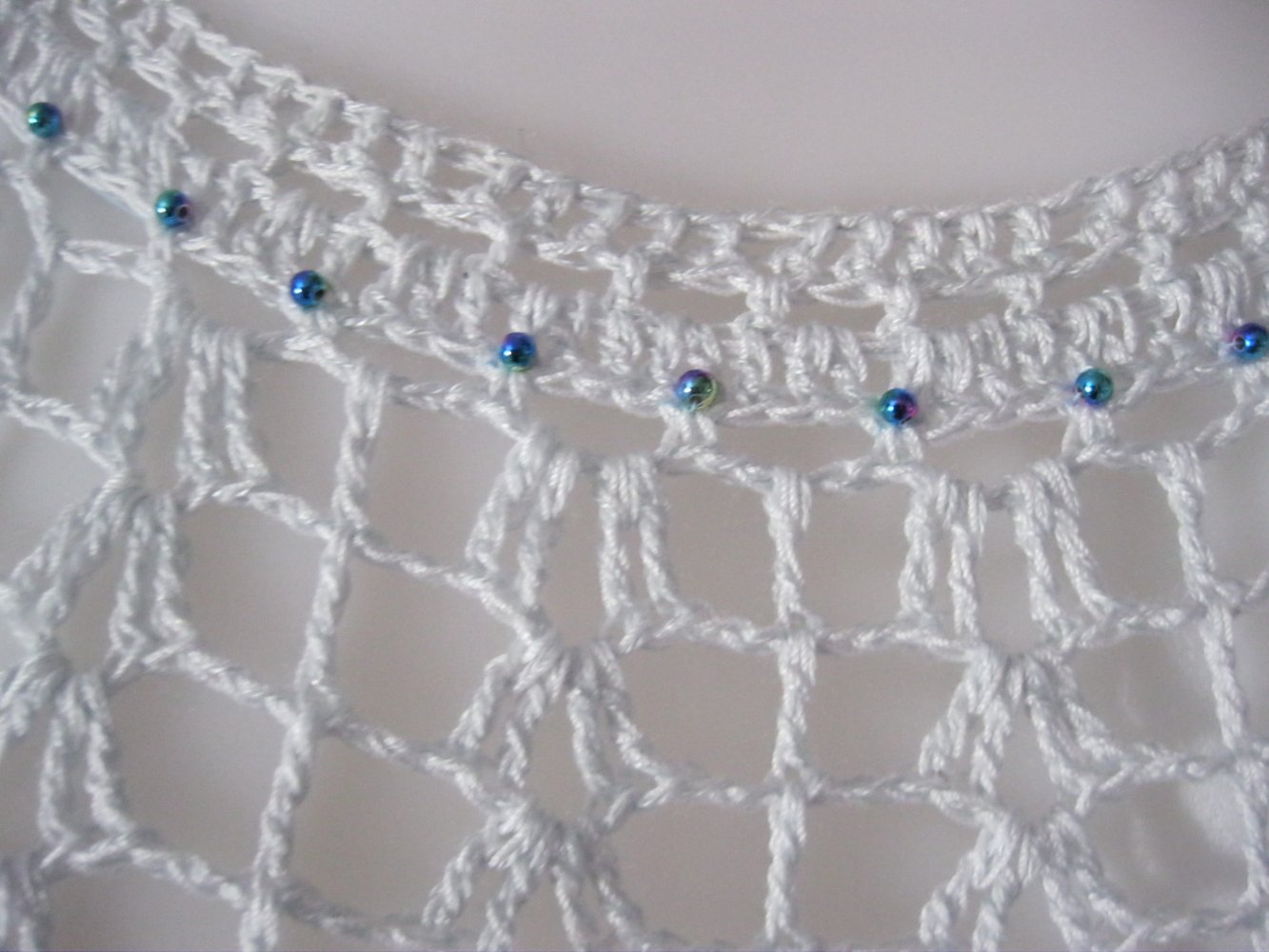 NEU Häkel-Shirt Bluse Baumwolle/Viskose Perlen blau Handmade S-L Hellblau