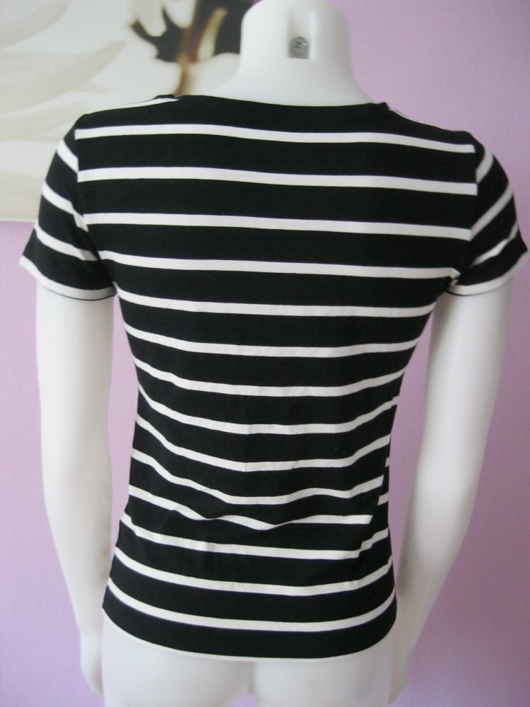 T-Shirt # gestreift # Strass # Schwarz/Weiß # kurzärmlig # S
