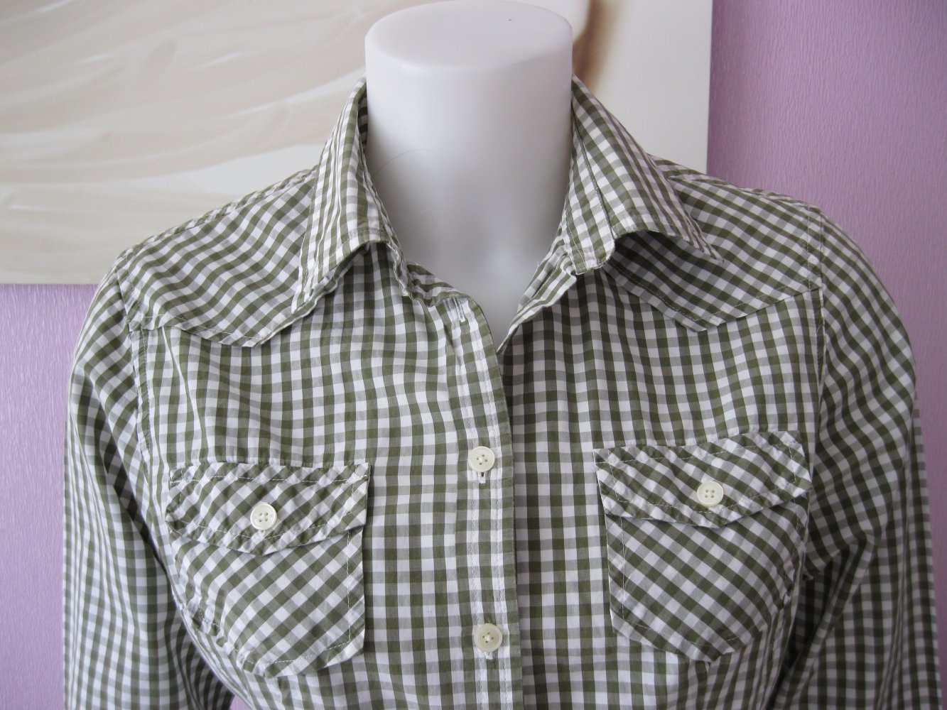 Burlington # Bluse # Freizeithemd # Grün-Weiß-kariert # langärmlig #  100% Baumwolle # 38