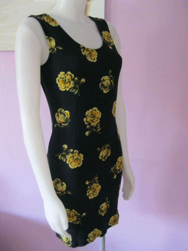 Trägerkleid Baumwolle Blumen Schwarz L 40/42)