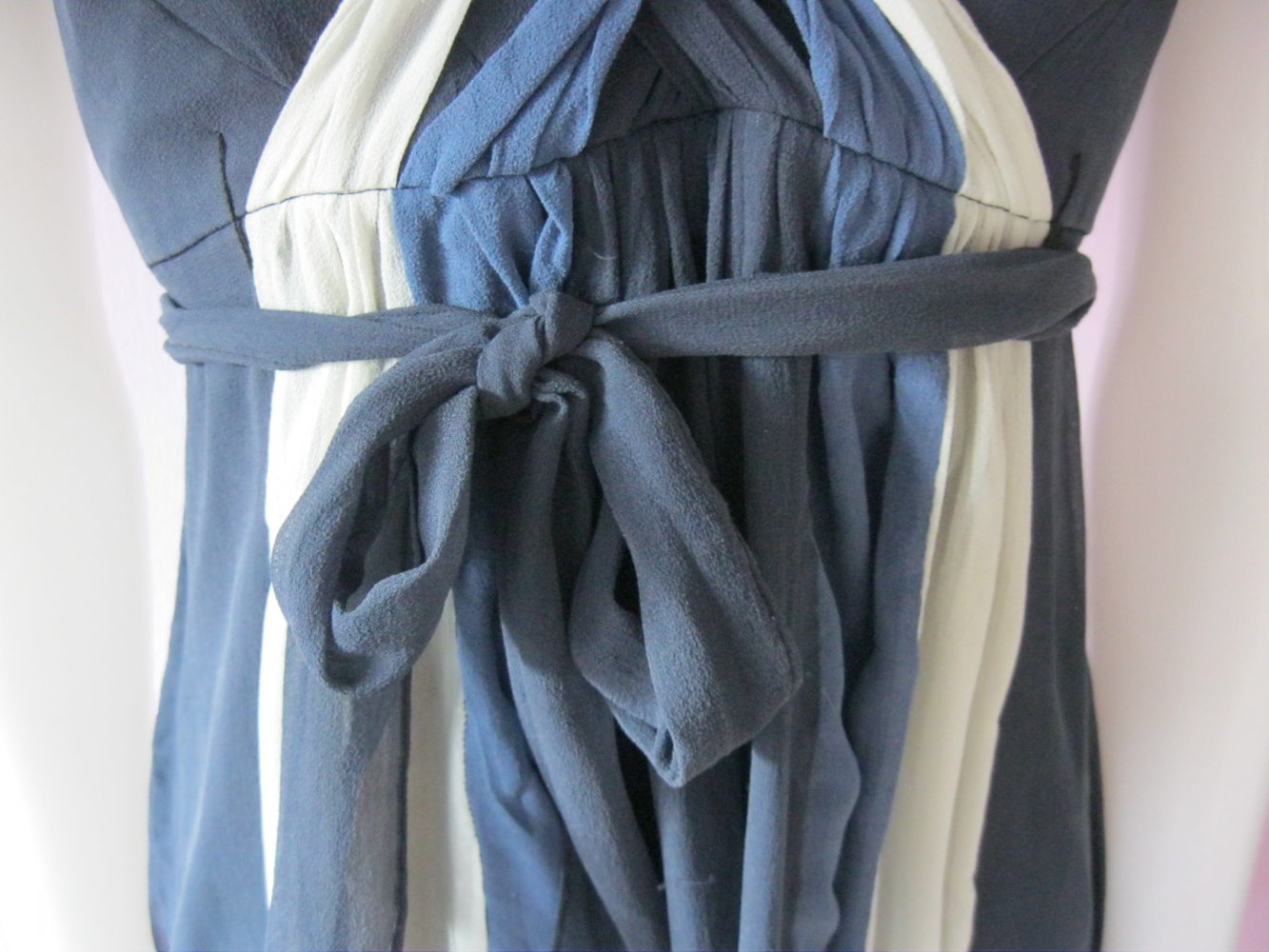 Trägerkleid # Sommerkleid # gestreift # 100% Seide # Blau / Creme # 36