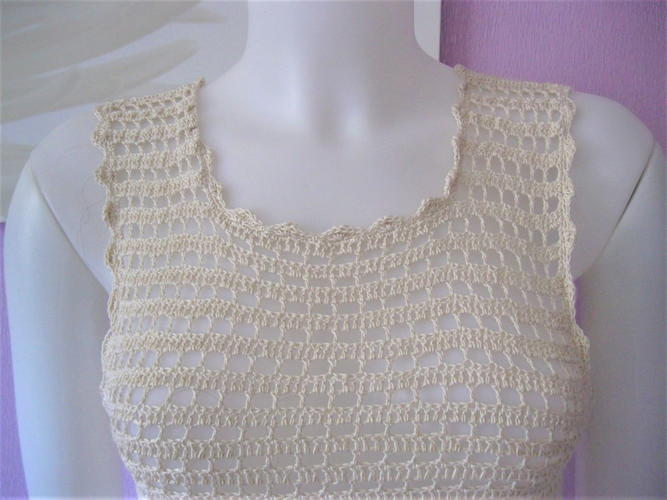 NEU Tank-Top Handmade gehäkelt 100% Baumwolle Beige S/M