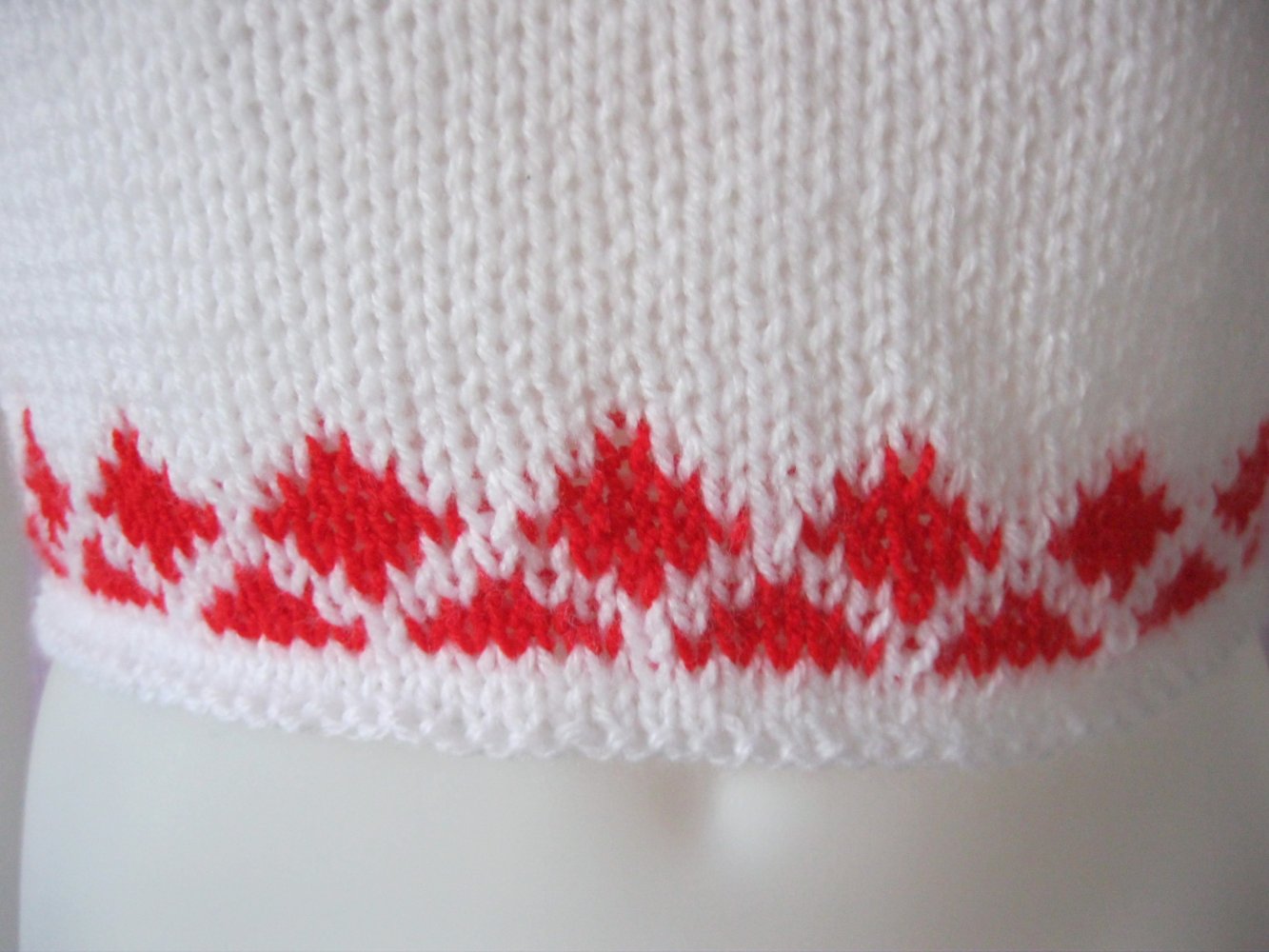 NEU Neckholder-Top gestrickt Handmade Rautenmuster Weiß/Rot S-M