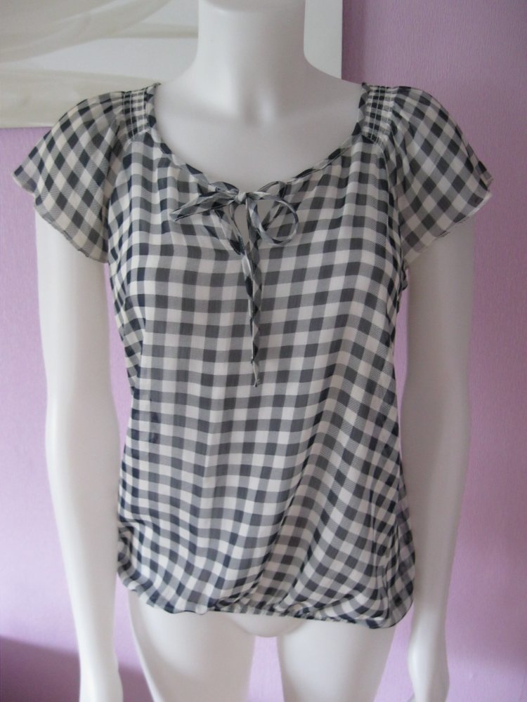 Kurzarm Bluse # Yessica # kariert # Blau/weiß # M