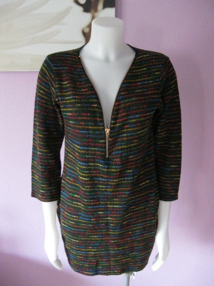 Minikleid # 3/4 Arm # Made in Italy # schwarz/bunt/gestreift # S/M