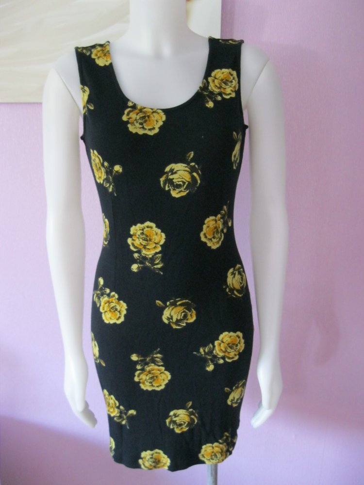 Trägerkleid Baumwolle Blumen Schwarz L 40/42)