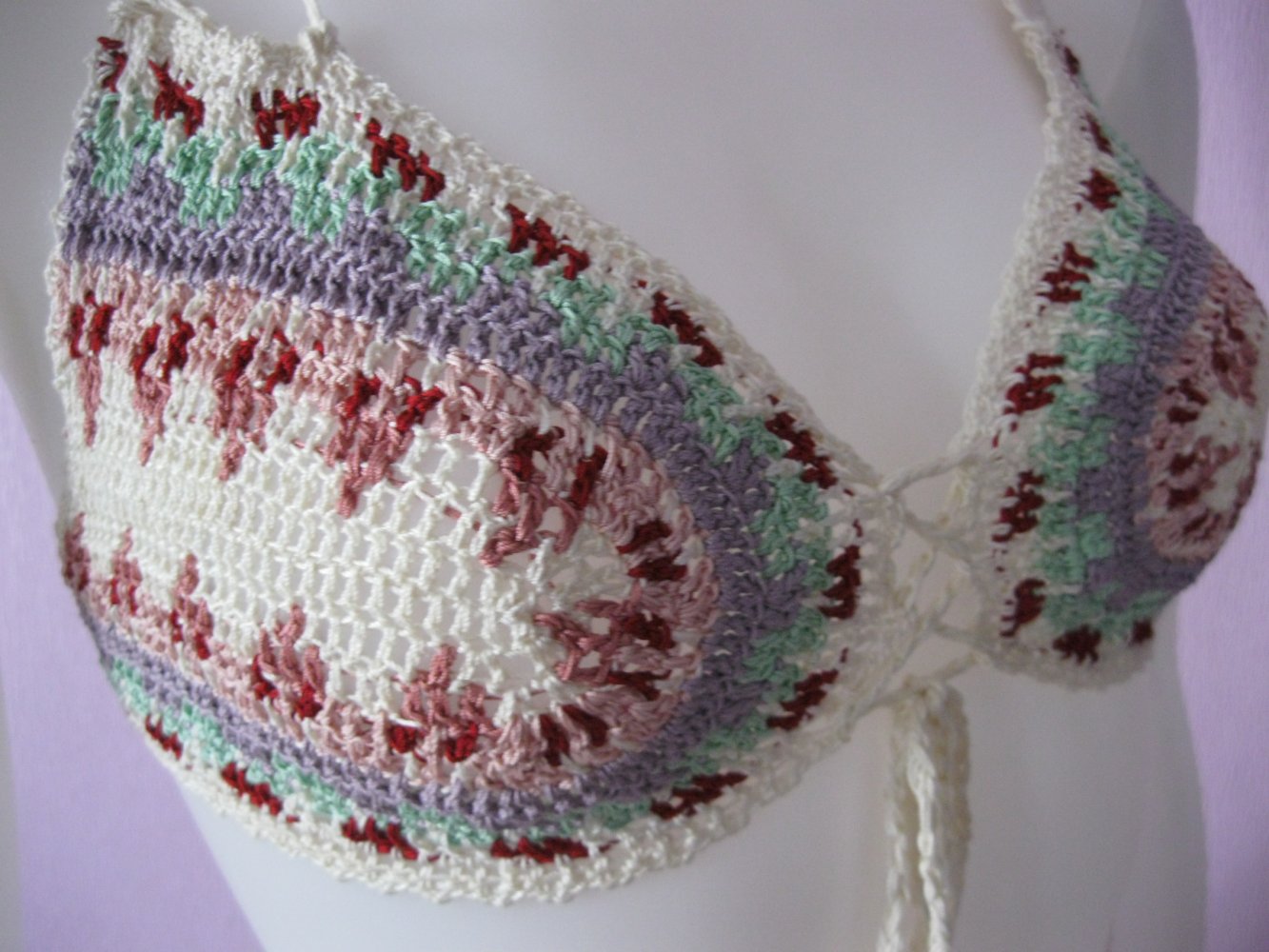 NEU Bikini-Top gehäkelt Unikat mehrfarbig 100% Baumwolle Einheitsgröße
