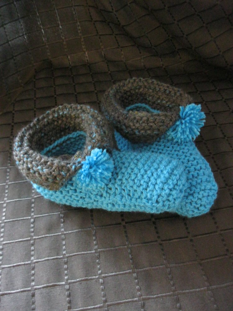 NEU Handmade Hausschuhe/Socken gestrickt Schurwolle/Acryl Türkis/Grau 36-40