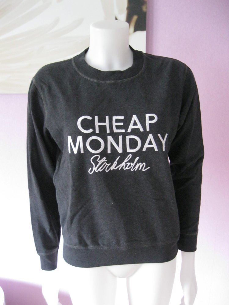 Cheap Monday Sweatshirt Anthrazit/Schwarz Stickerei Baumwolle S