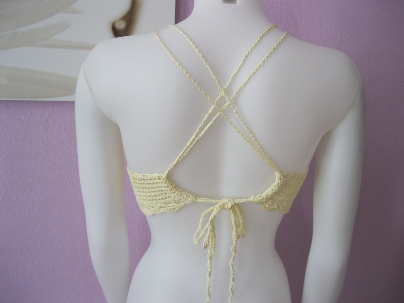 NEU Crop-Top Spitze 100% Baumwolle Beige Handmade S-L