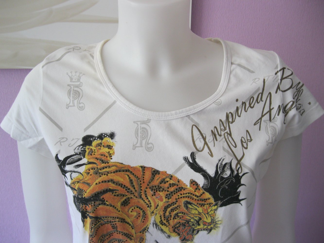 T-Shirt # Rusty Girls # Tiger-Print # weiß # S