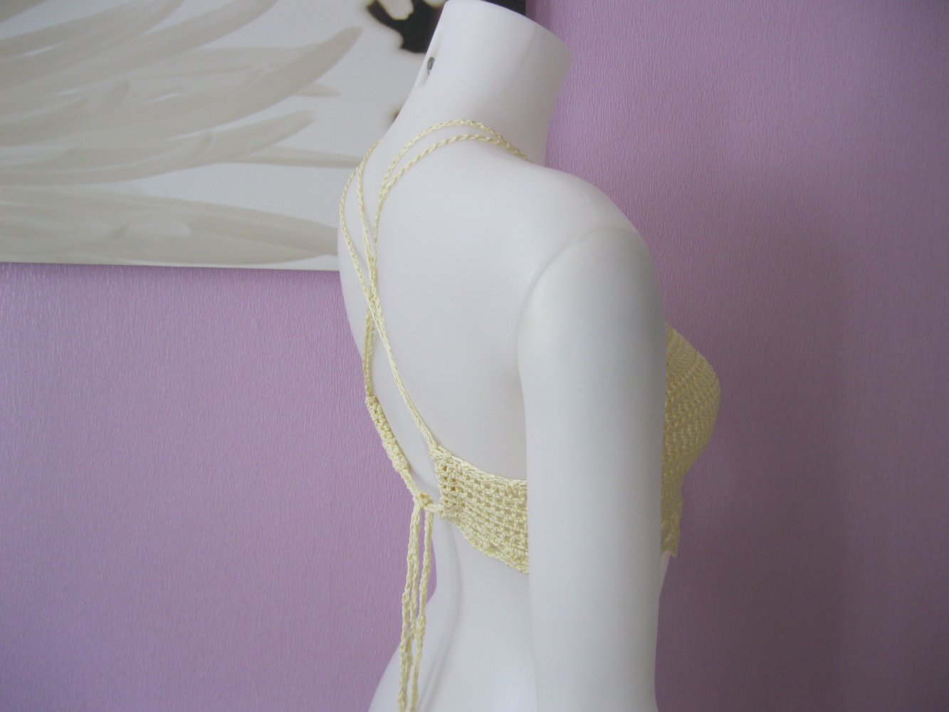 NEU Crop-Top Spitze 100% Baumwolle Beige Handmade S-L