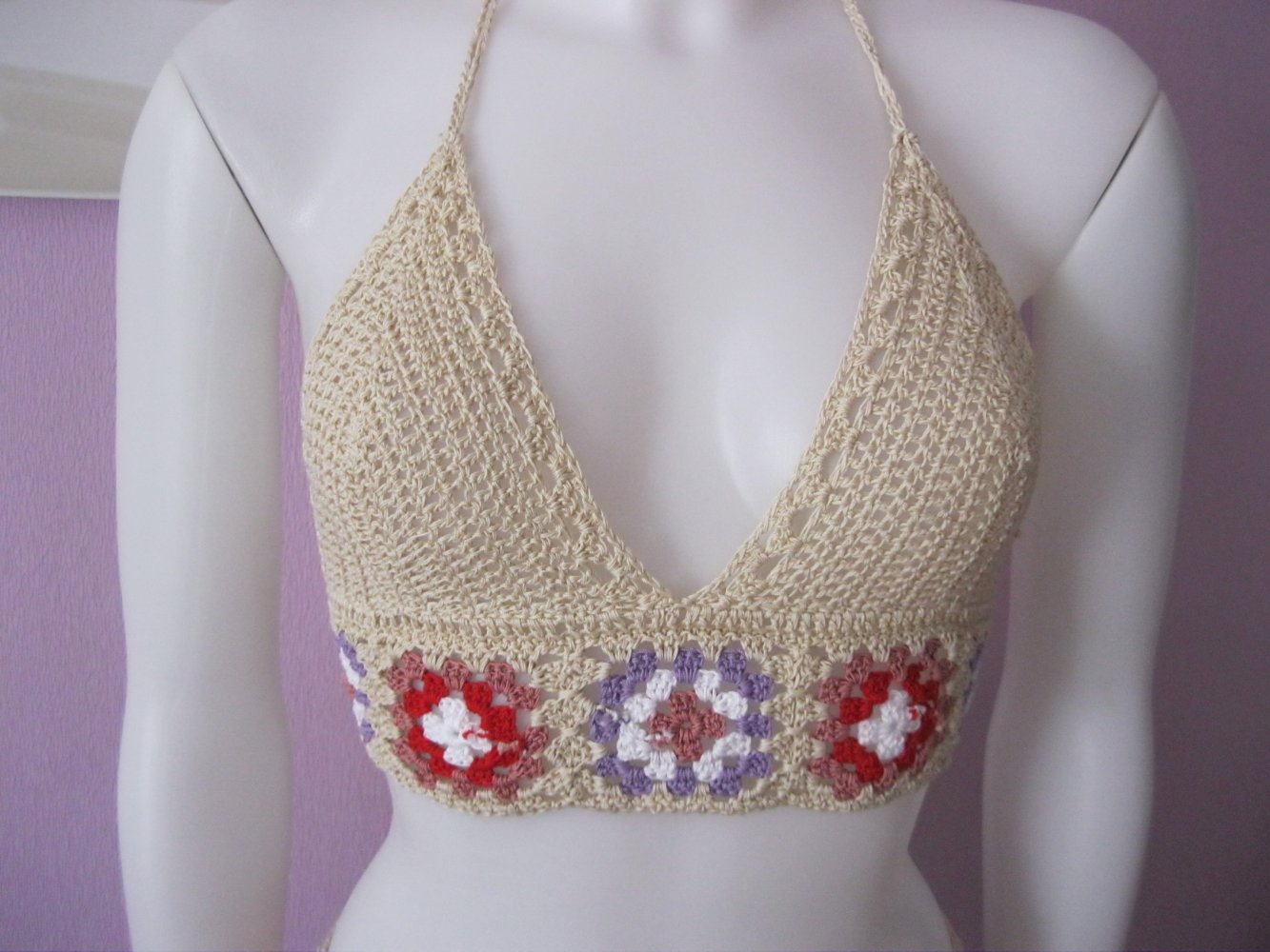 2-Teiler Rock + Neckholder-Top 100% Baumwolle Cup A/B beige/bunt