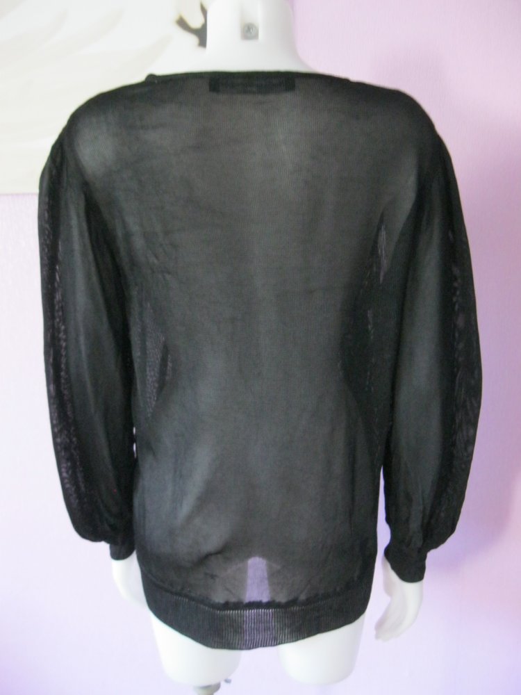 Hauser Wodell Vintage 60er-Jahre Feinstrickpulli Stickerei Schwarz/Bunt 42