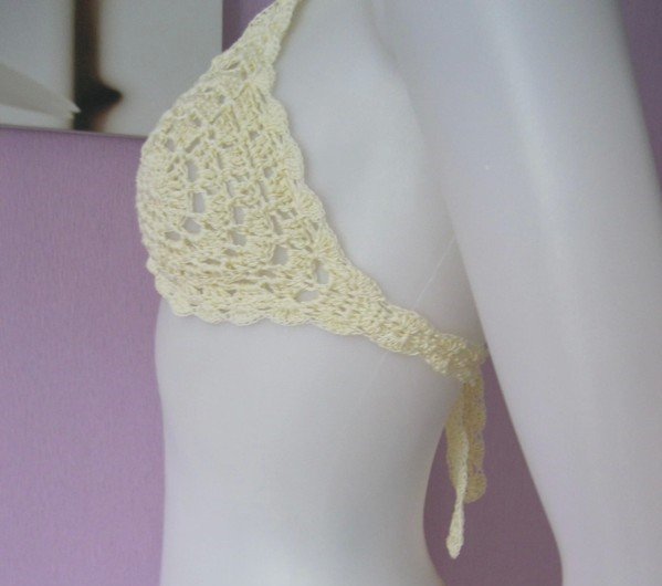 BH-Top / Bikini-Oberteil Retro-Design Vanille A-Cup/B-Cup