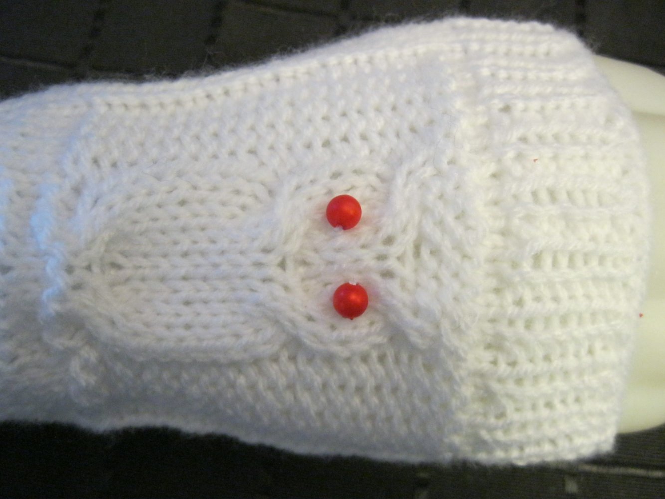 Handstulpen gestrickt Daumenloch Weiß