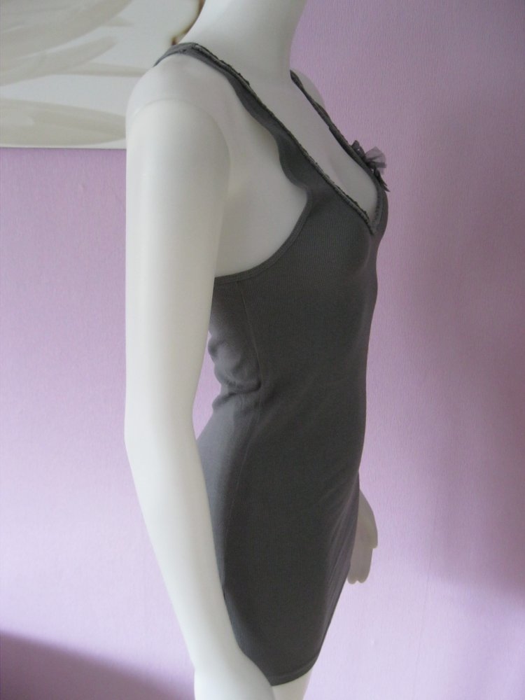 Hollister Tanktop Ringershirt Feinripp Baumwolle Grau L