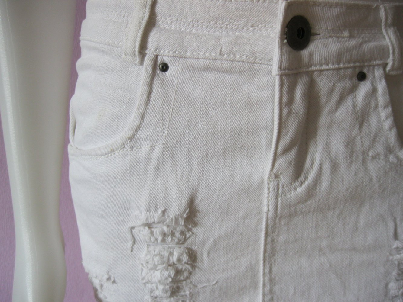 Minirock # Crazy World # Jeans-Rock # Denim # Weiß # Ripped # Baumwolle # 34