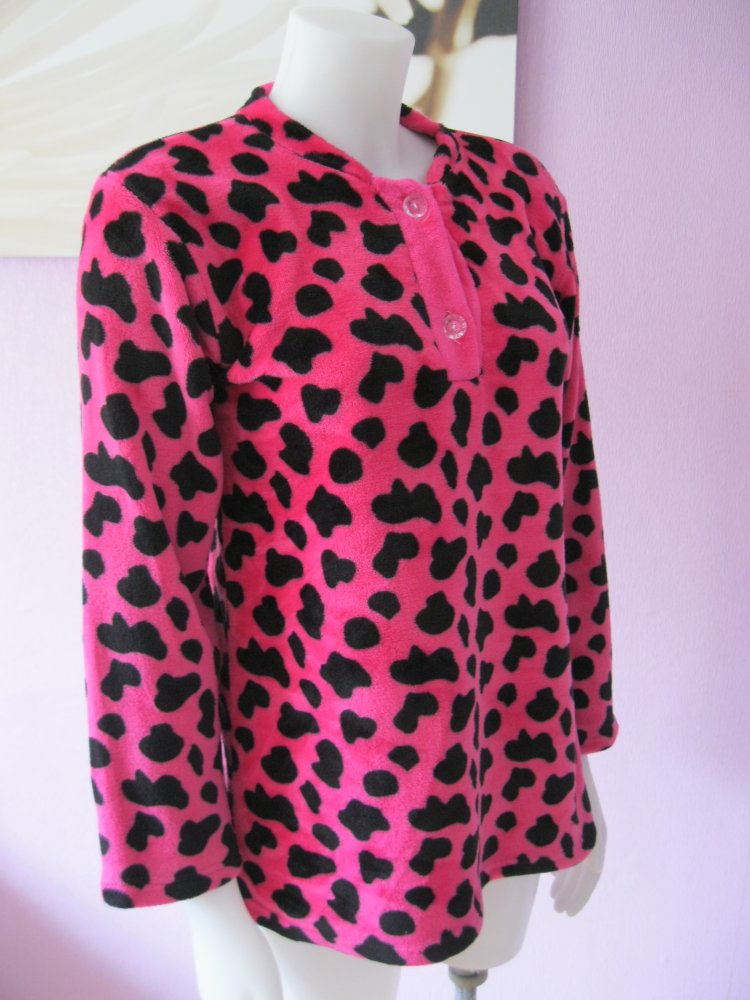 Fleece-Pulli Pink/Schwarz Leoprint 42
