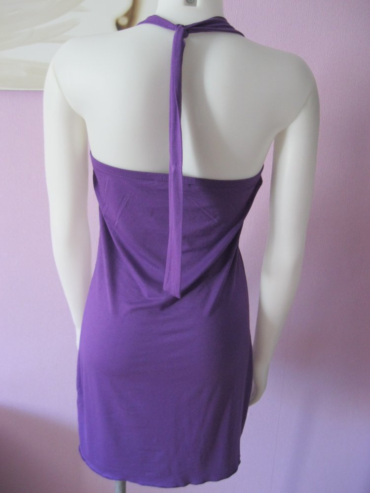 Mini-kleid # Melrose # Neckholder# Pailletten#Jersey # violett # S/M
