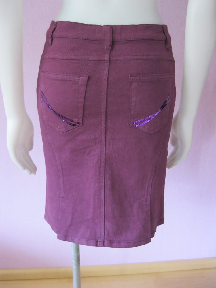 NEU # Jeansrock # B.T.K. # Baumwolle # Pailletten # Lila # 36