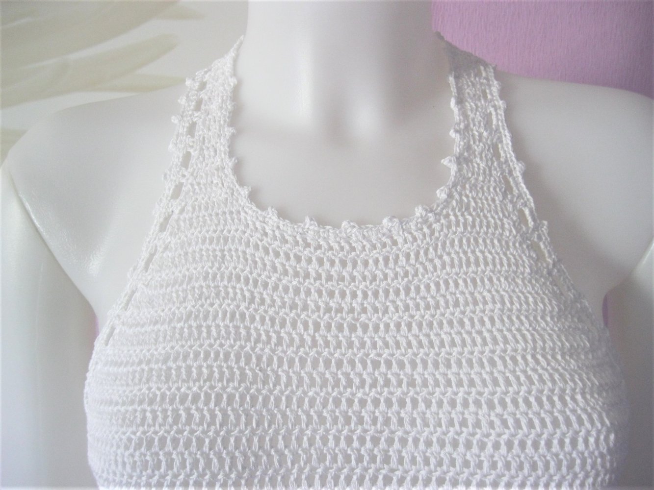 NEU Top Ringershirt Handmade gehäkelt 100% Baumwolle Vintage S/M