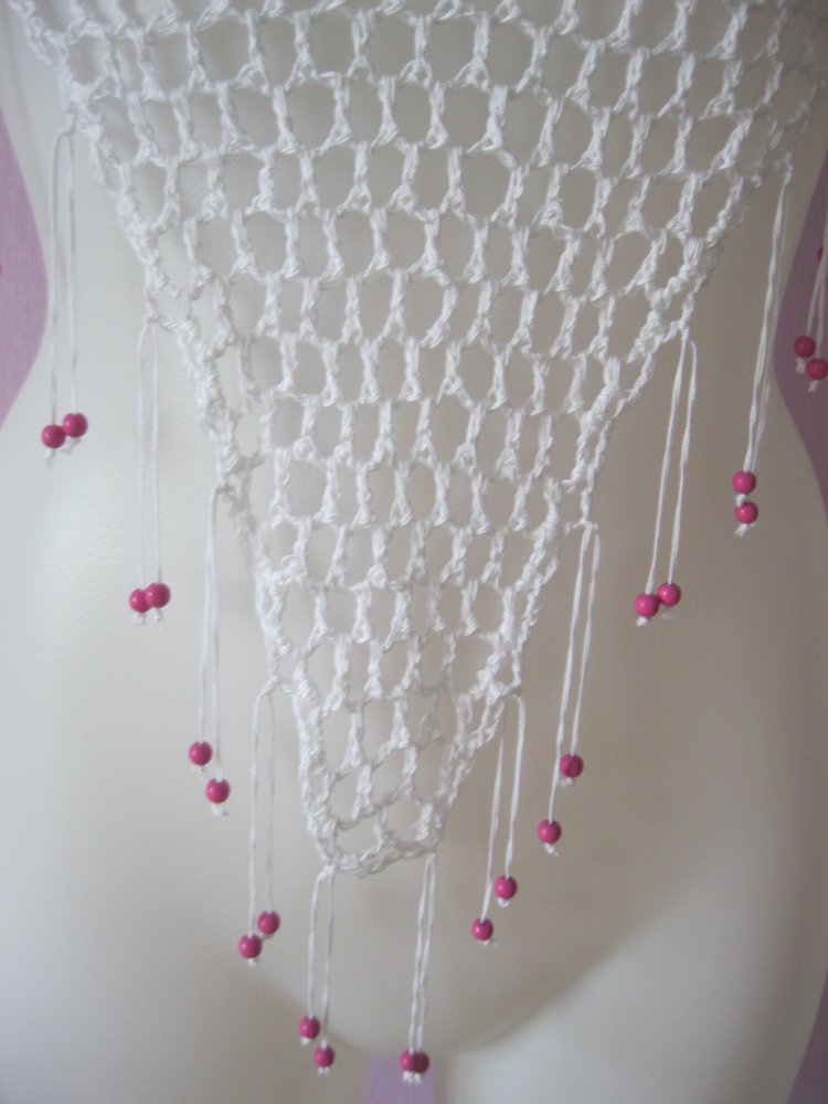 NEU Bikini-Oberteil gehäkelt Vintage Weiß 100% Baumwolle Cup A/B S/M