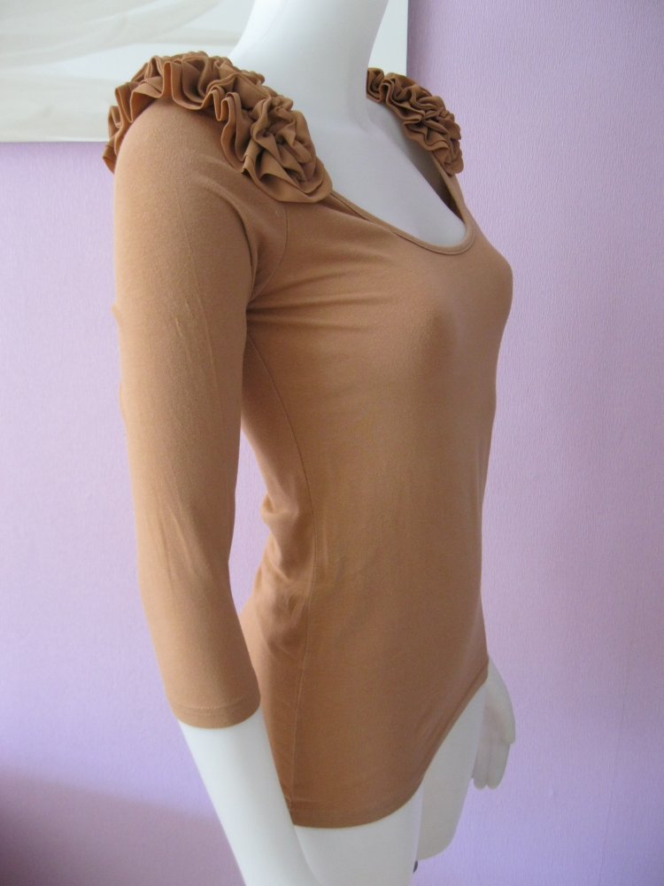 Shirt # 3/4-Arm # H&M # Braun # Schulter-Besatz # S