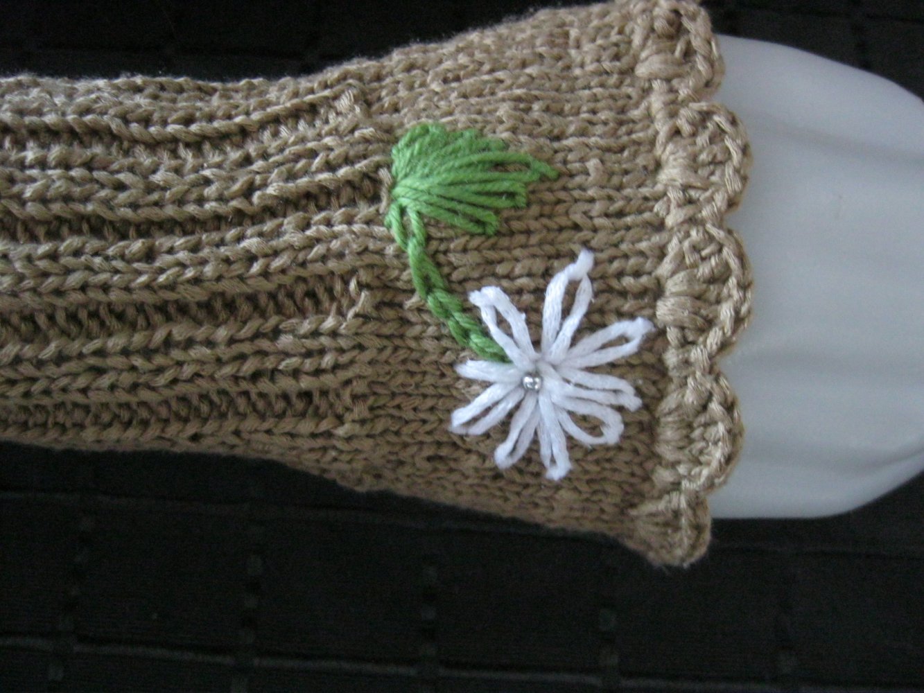 NEU Pulswärmer Stickerei Baumwolle Handmade Hand-Stulpen Braun